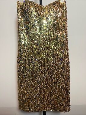 Deb Champagne Gold Sequin Strapless Mini Party Dress Small